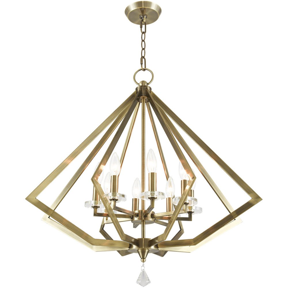 Antiqued Brass Eight Light Metal Dimmable Chandelier With Shades