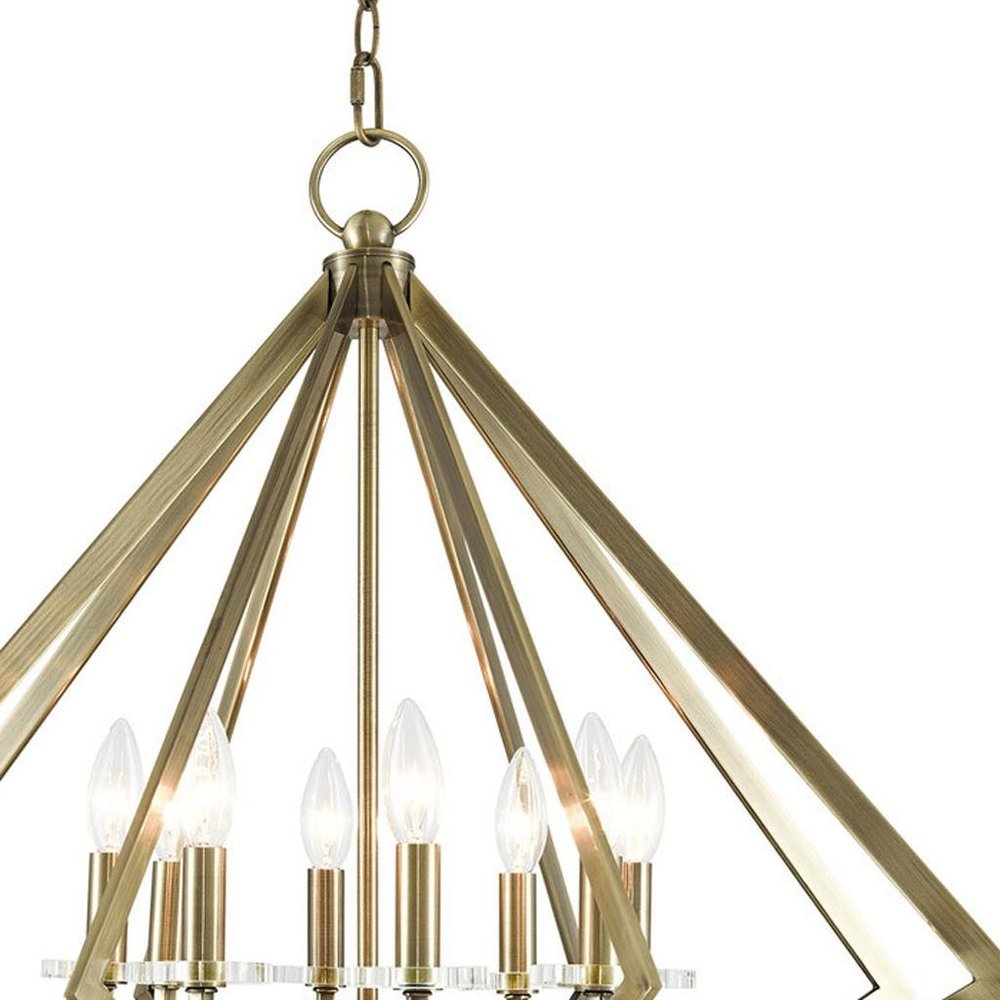 Antiqued Brass Eight Light Metal Dimmable Chandelier With Shades