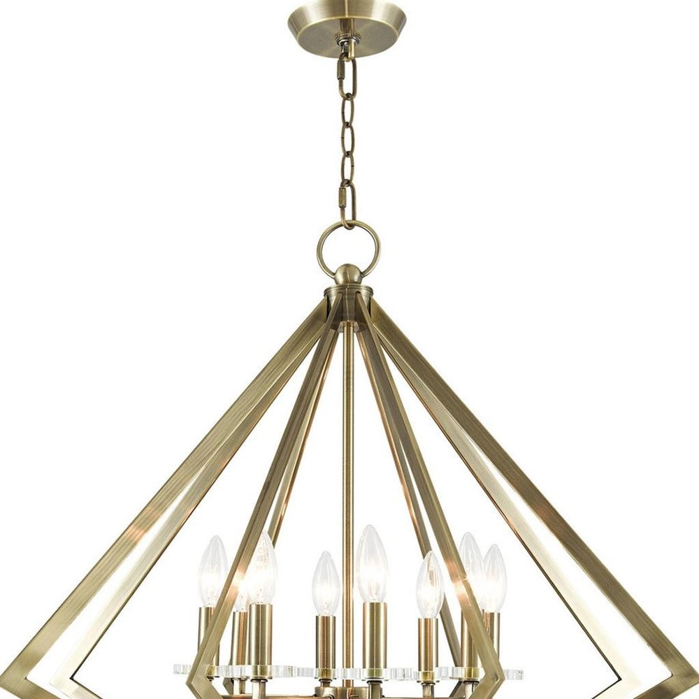 Antiqued Brass Eight Light Metal Dimmable Chandelier With Shades
