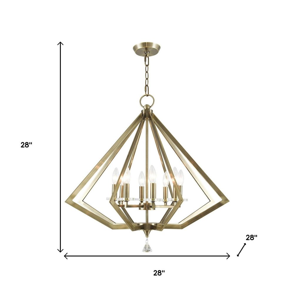 Antiqued Brass Eight Light Metal Dimmable Chandelier With Shades