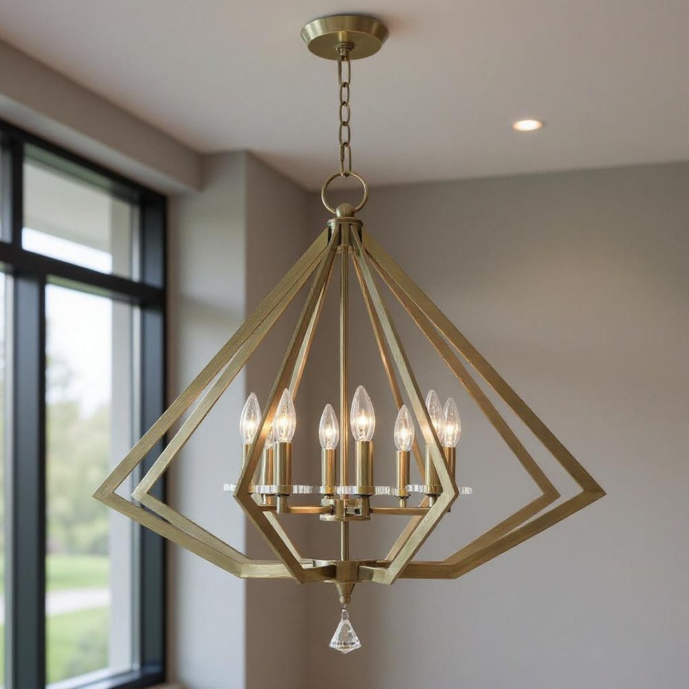 Antiqued Brass Eight Light Metal Dimmable Chandelier With Shades