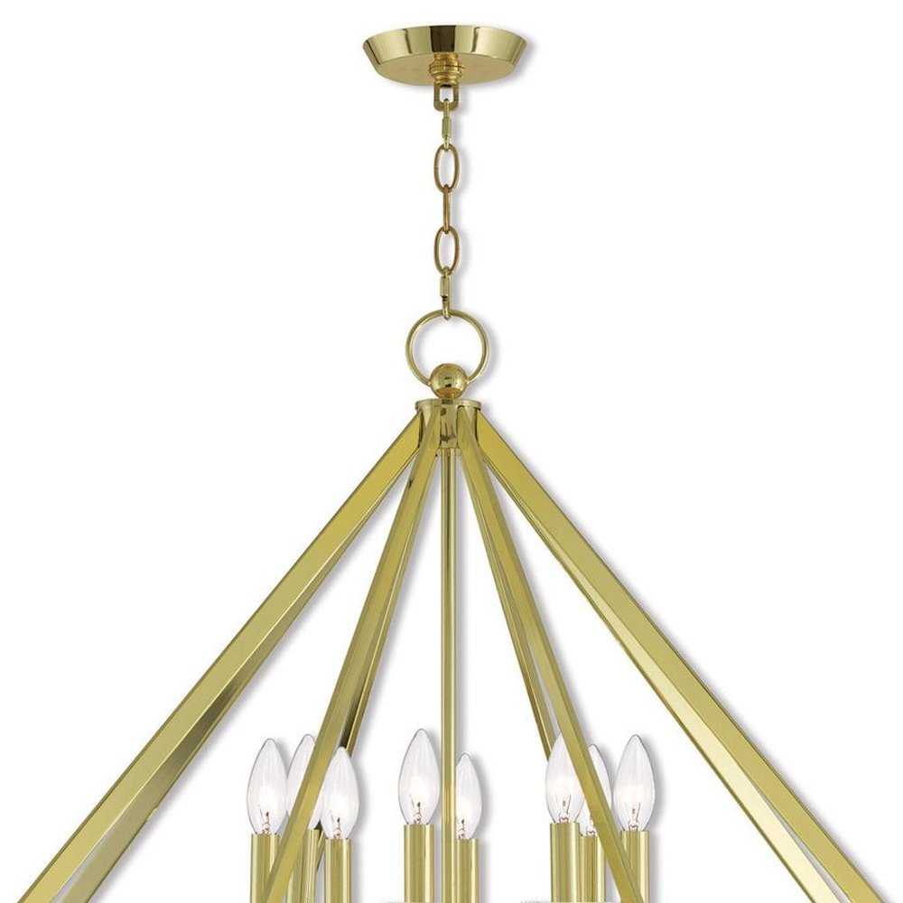 Brass Eight Light Metal Dimmable Chandelier With Shades