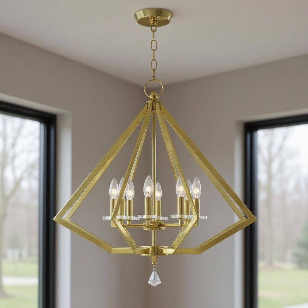 Brass Eight Light Metal Dimmable Chandelier With Shades