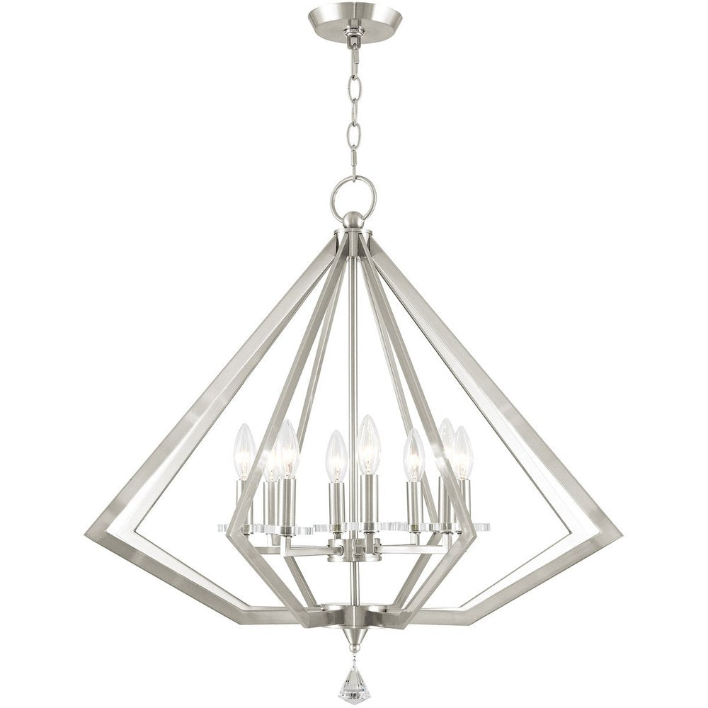 Nickel Eight Light Metal Dimmable Chandelier With Shades