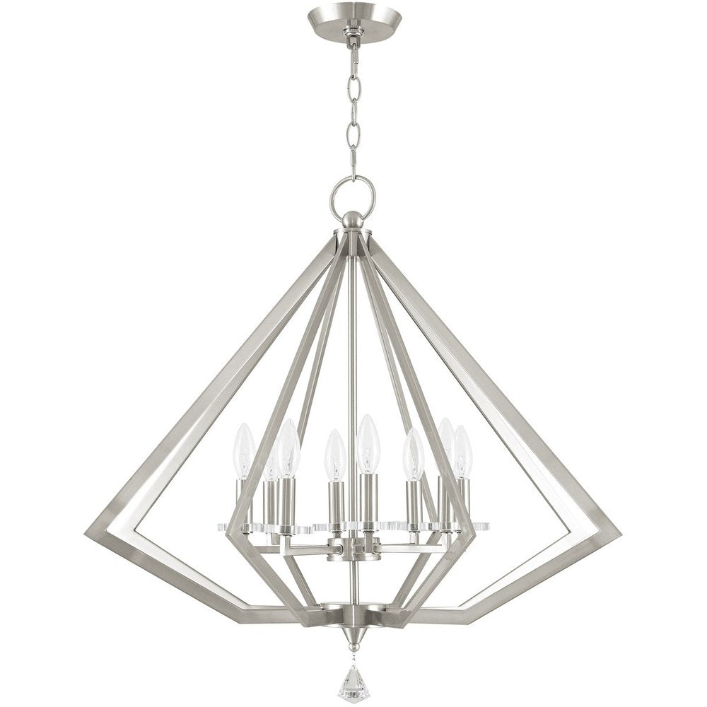 Nickel Eight Light Metal Dimmable Chandelier With Shades