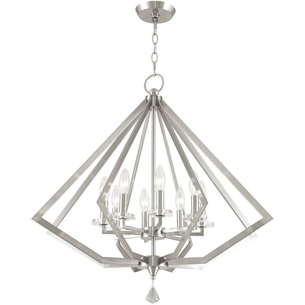 Nickel Eight Light Metal Dimmable Chandelier With Shades