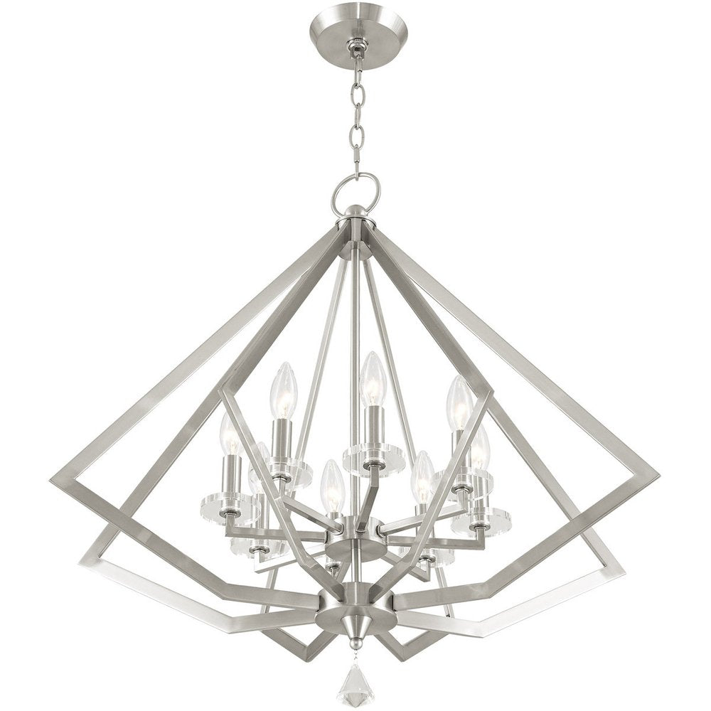 Nickel Eight Light Metal Dimmable Chandelier With Shades