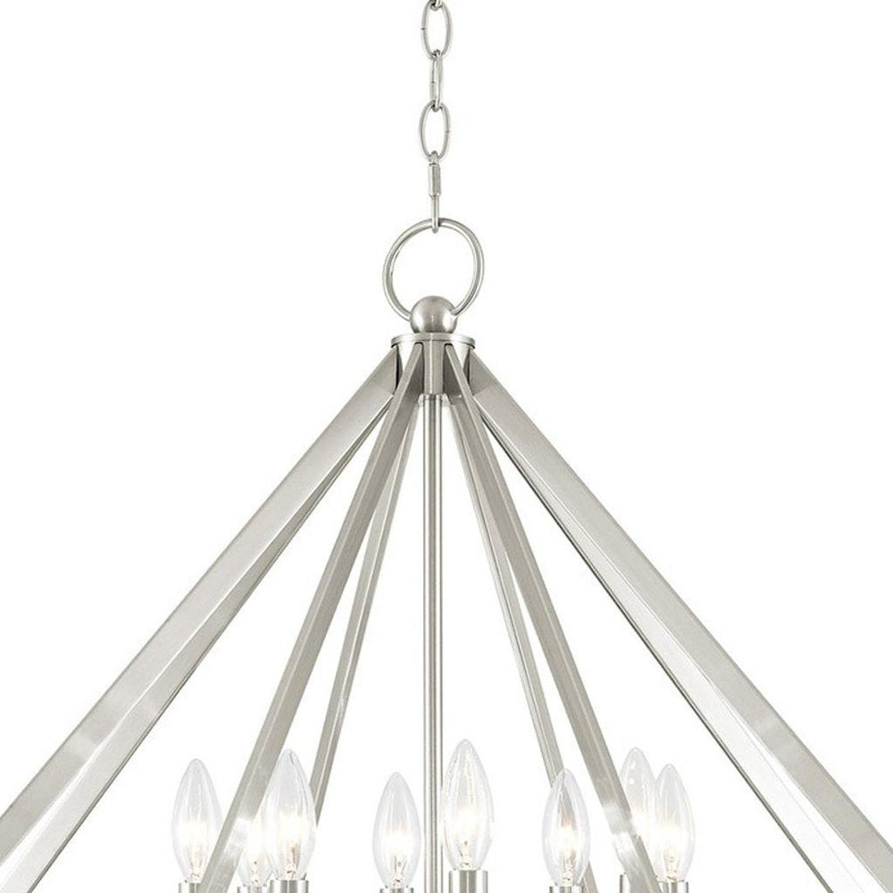 Nickel Eight Light Metal Dimmable Chandelier With Shades