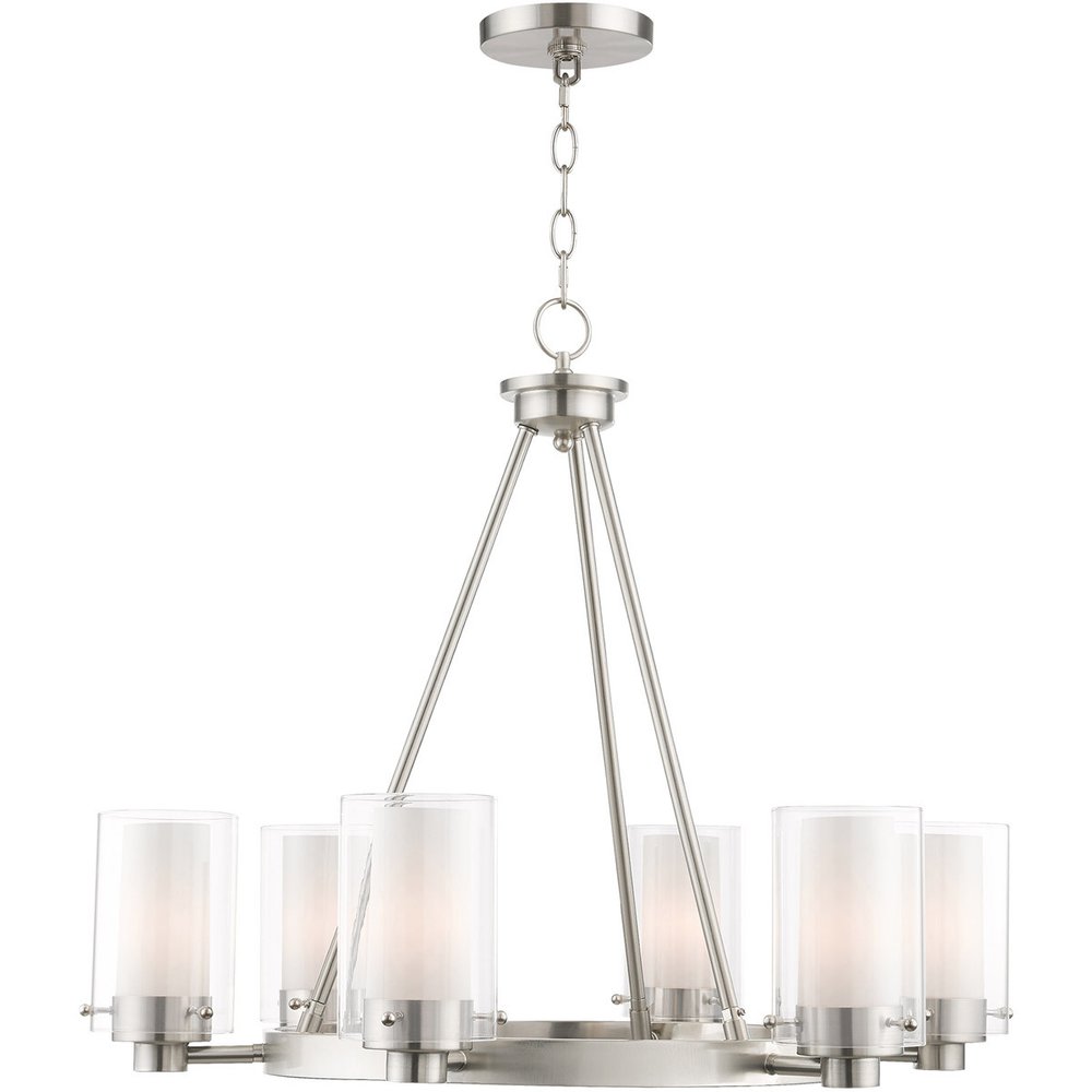 Nickel Six Light Metal Dimmable Chandelier With Shades