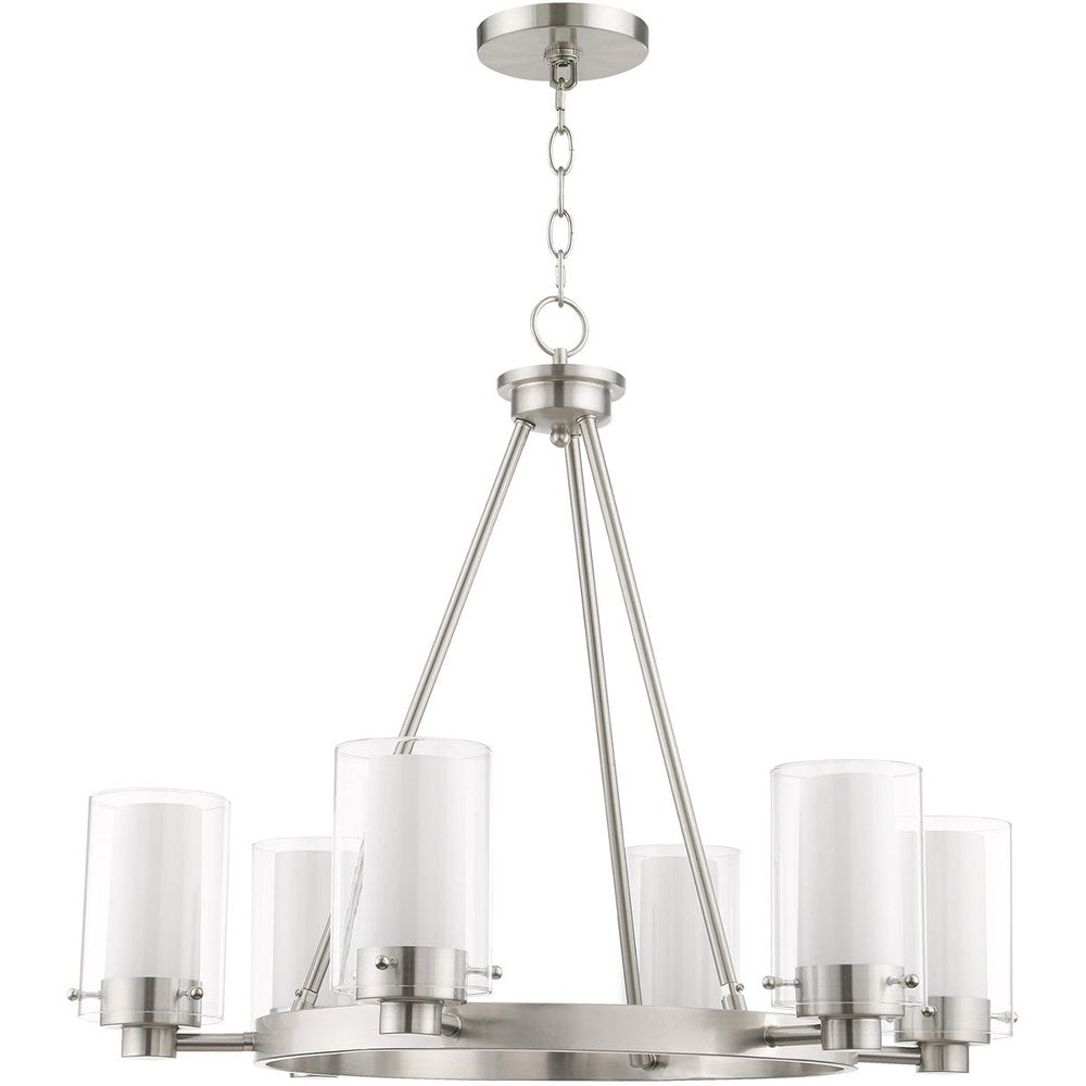 Nickel Six Light Metal Dimmable Chandelier With Shades