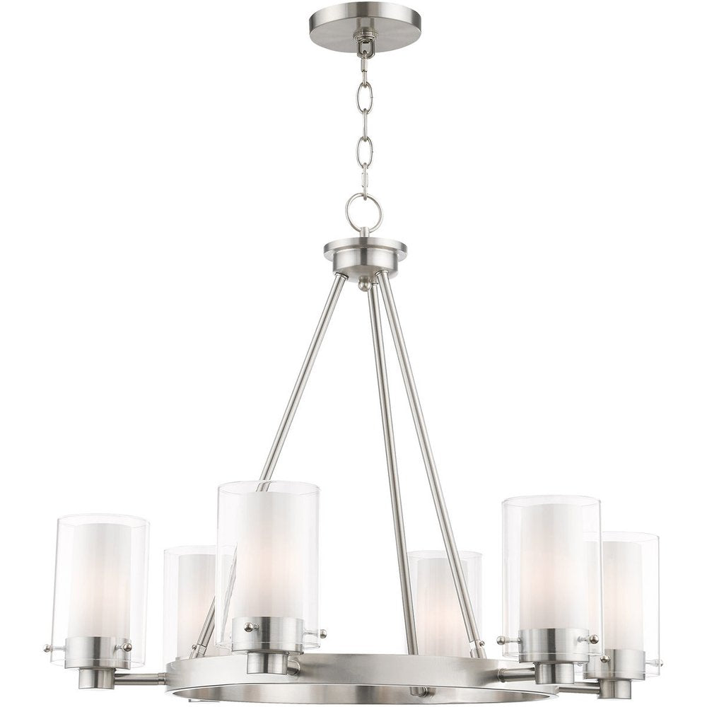 Nickel Six Light Metal Dimmable Chandelier With Shades