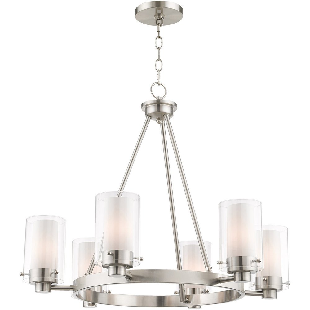 Nickel Six Light Metal Dimmable Chandelier With Shades