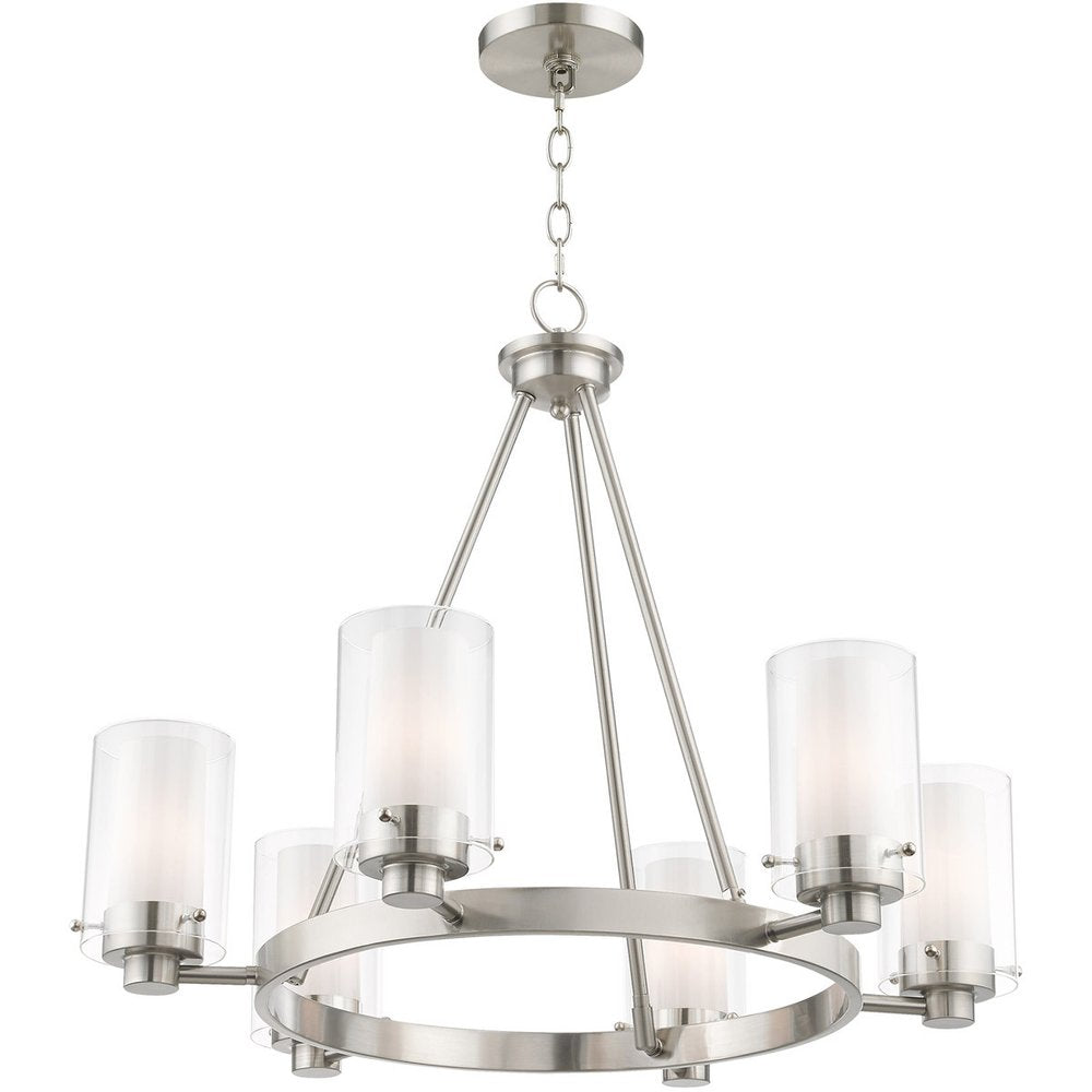 Nickel Six Light Metal Dimmable Chandelier With Shades