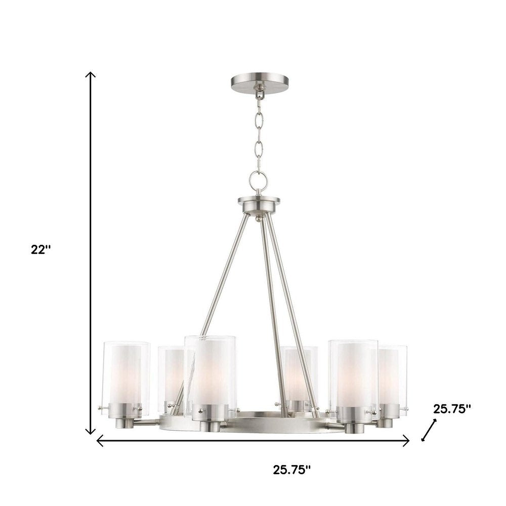 Nickel Six Light Metal Dimmable Chandelier With Shades
