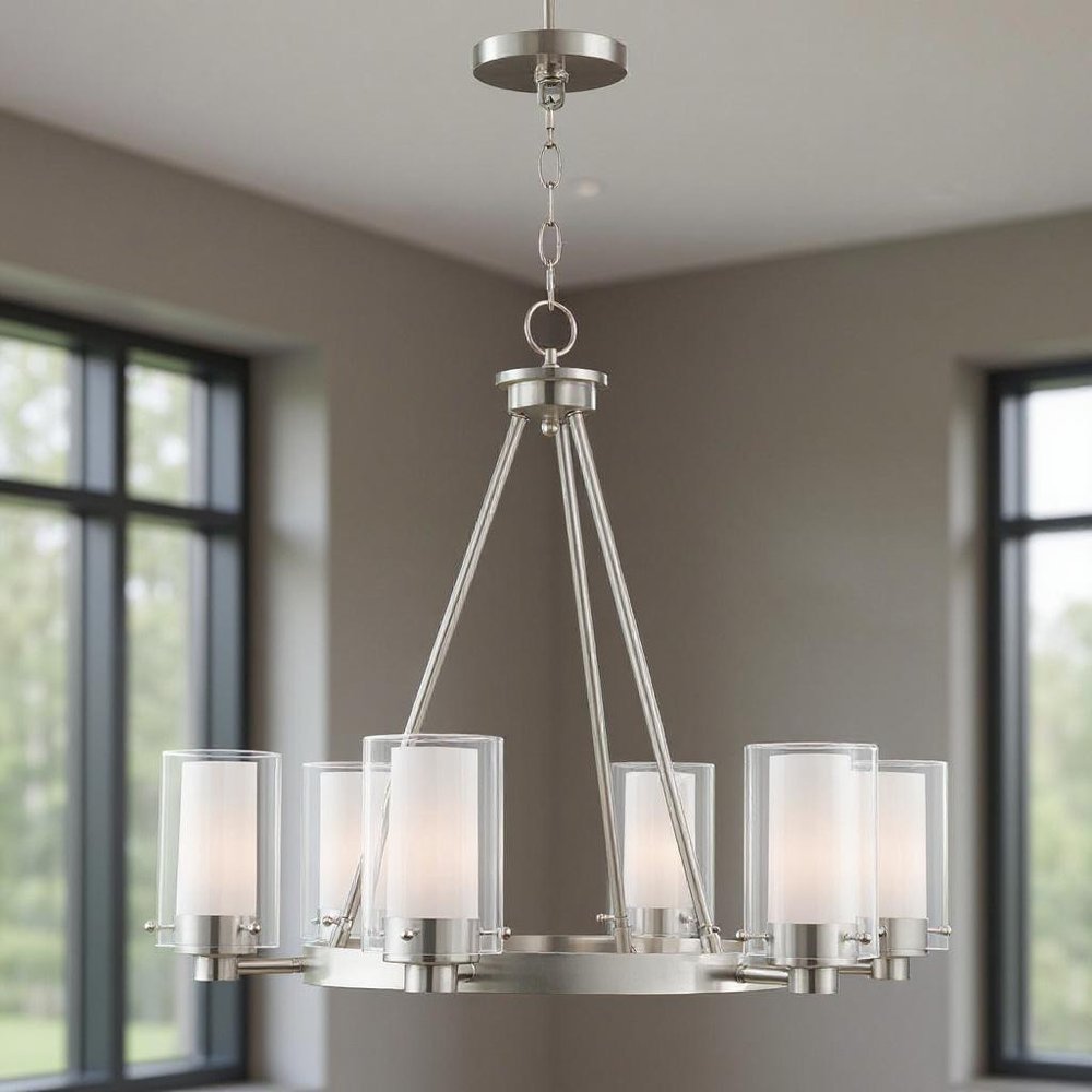 Nickel Six Light Metal Dimmable Chandelier With Shades