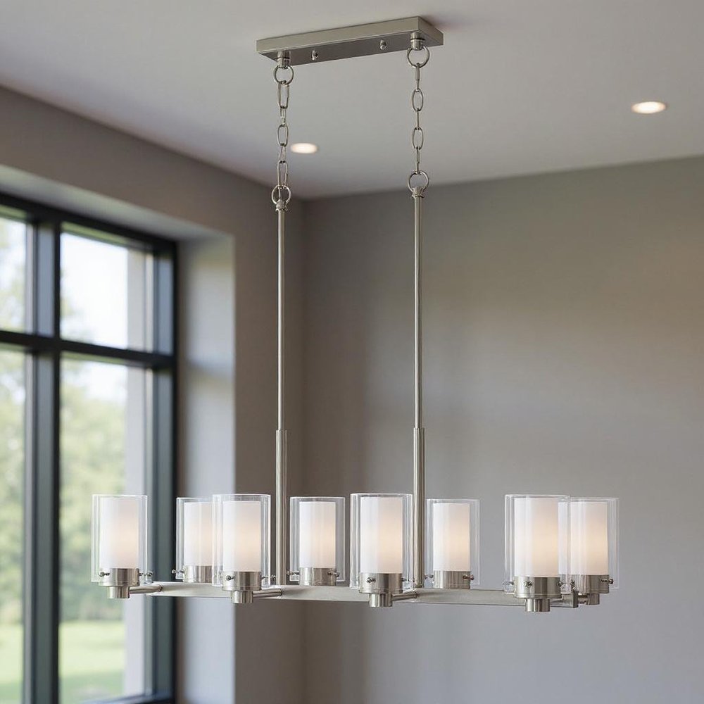 Nickel Eight Light Metal Dimmable Chandelier With Shades