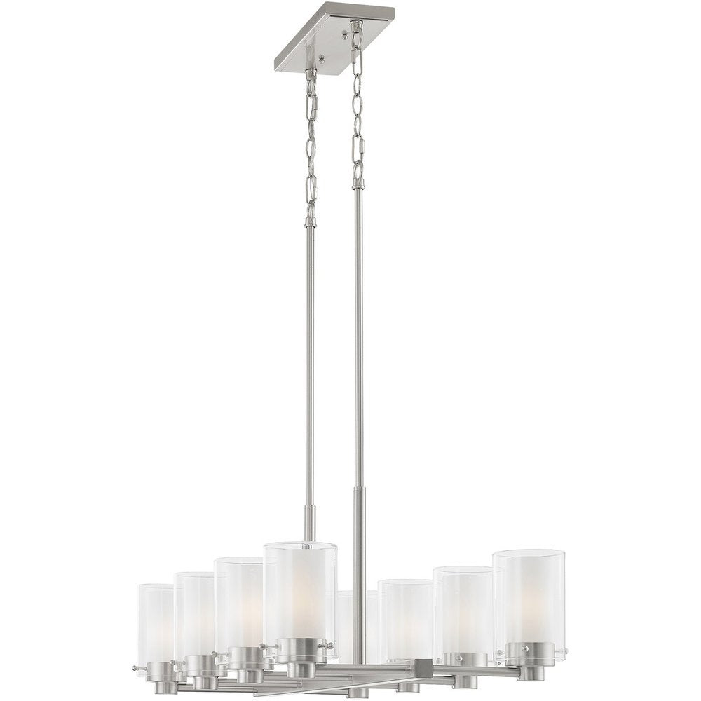 Nickel Eight Light Metal Dimmable Chandelier With Shades