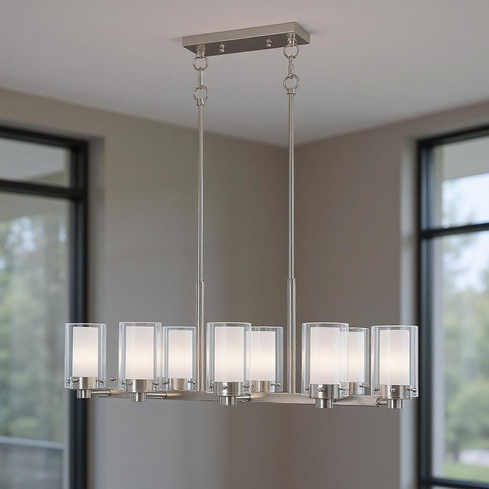 Nickel Ten Light Metal Dimmable Chandelier With Shades