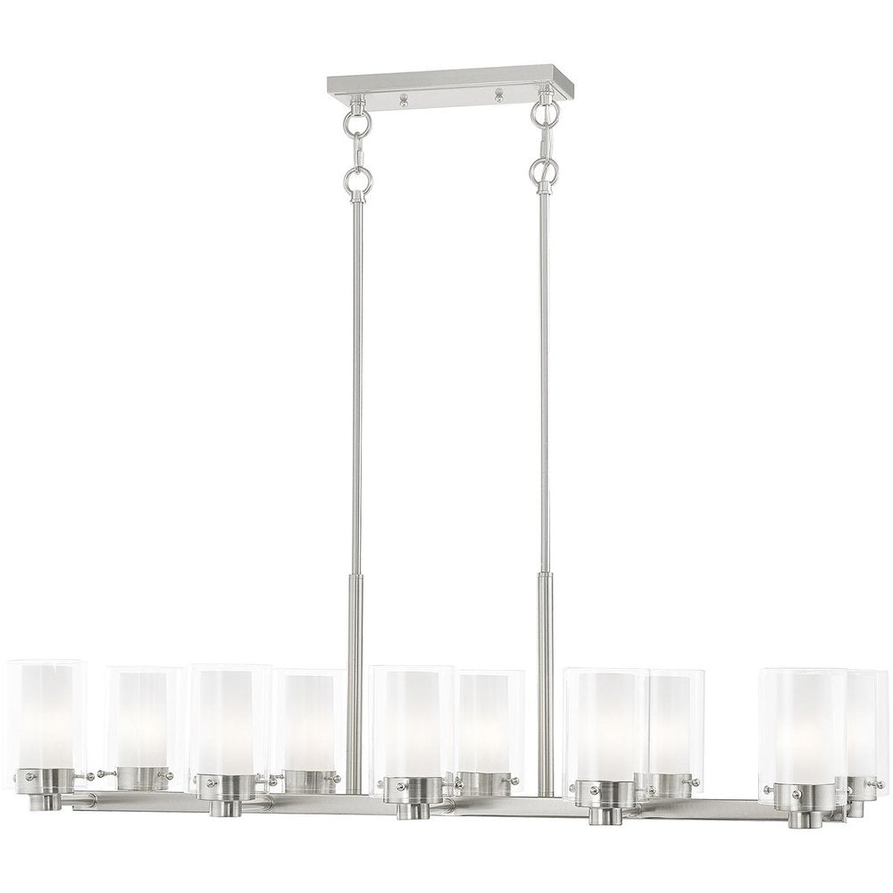 Nickel Ten Light Metal Dimmable Chandelier With Shades