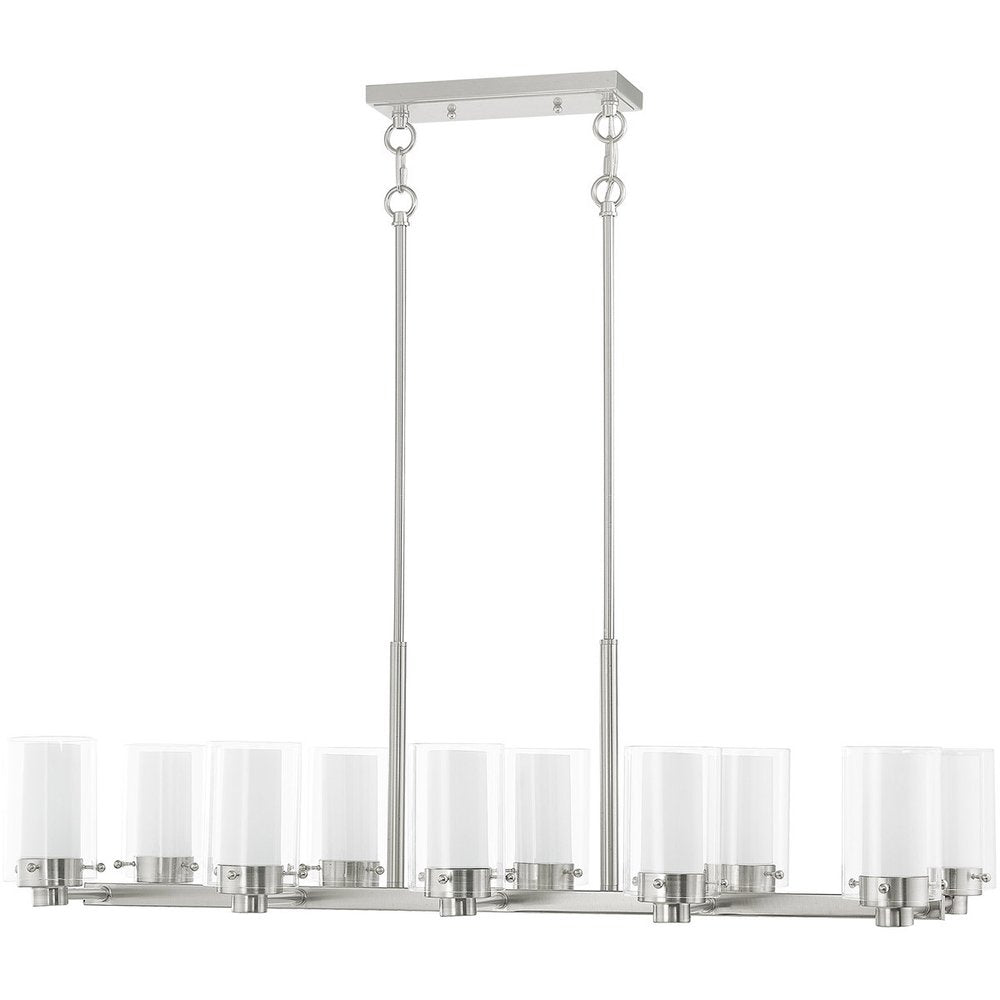 Nickel Ten Light Metal Dimmable Chandelier With Shades
