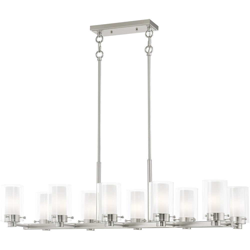 Nickel Ten Light Metal Dimmable Chandelier With Shades