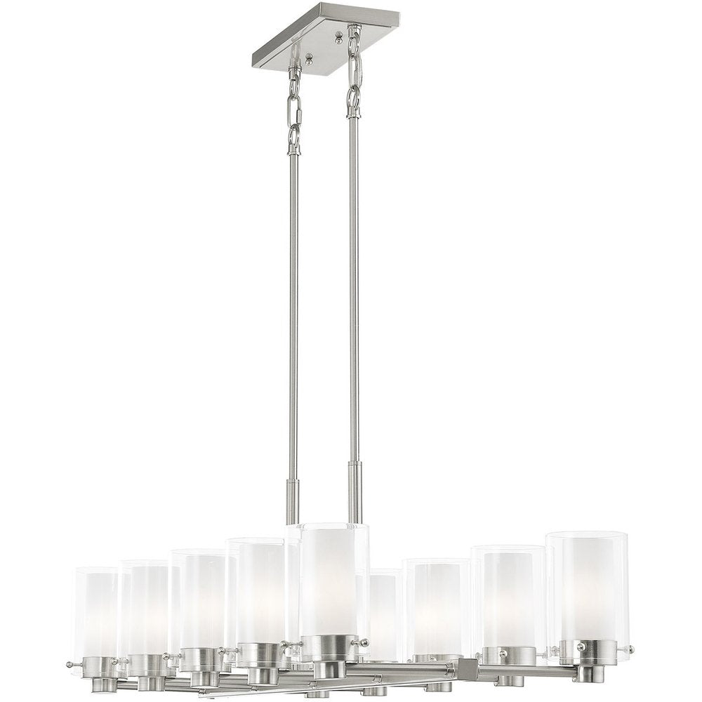 Nickel Ten Light Metal Dimmable Chandelier With Shades