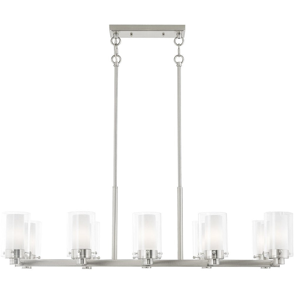 Nickel Ten Light Metal Dimmable Chandelier With Shades