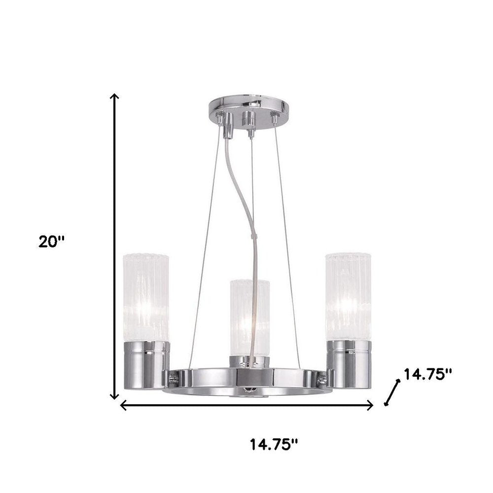 Silver Three Light Metal Dimmable Chandelier With Shades