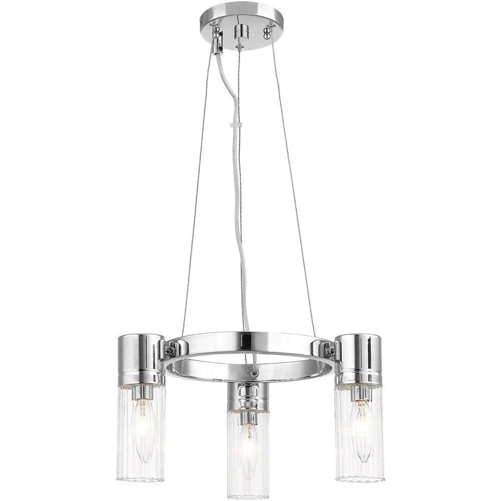Silver Three Light Metal Dimmable Chandelier With Shades