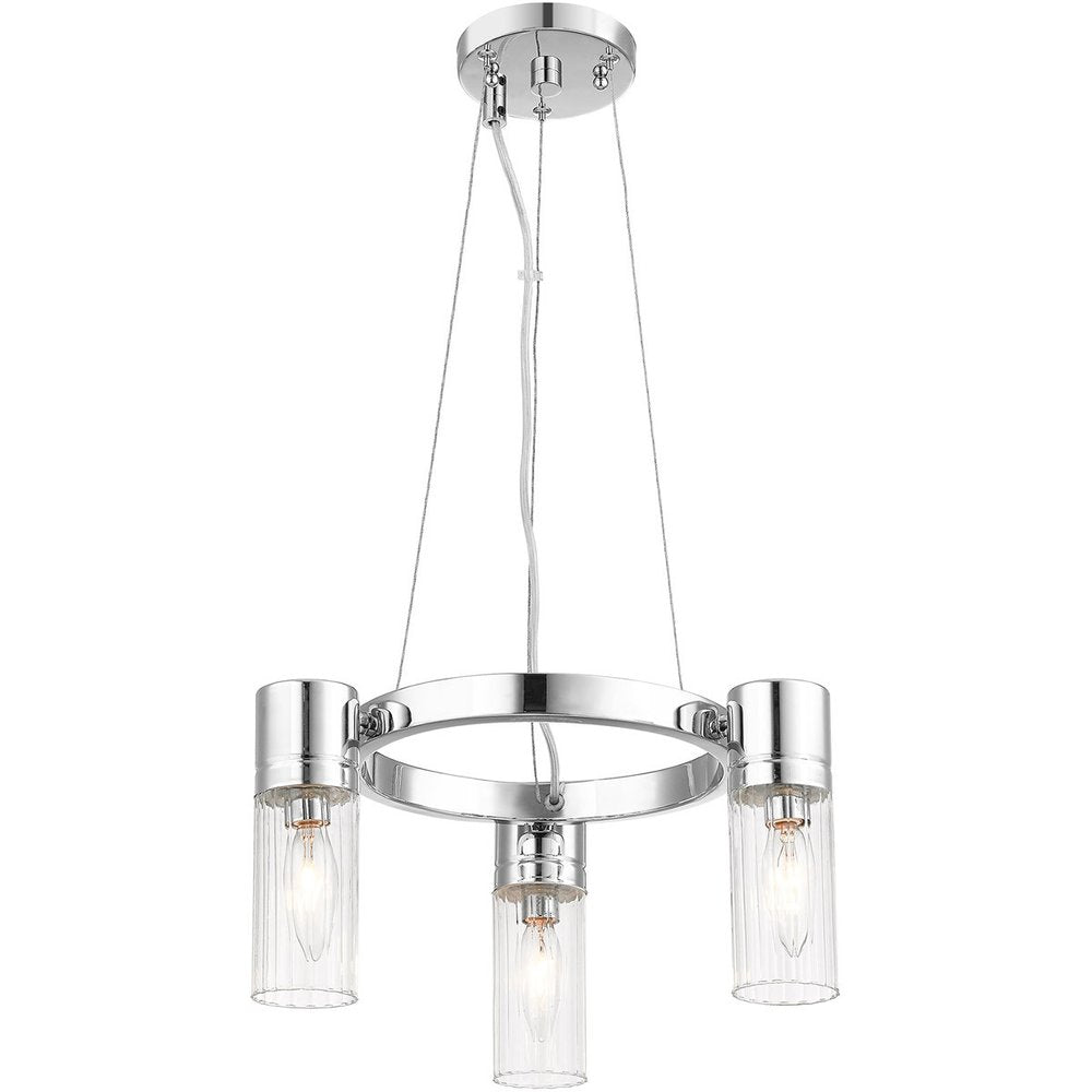 Silver Three Light Metal Dimmable Chandelier With Shades