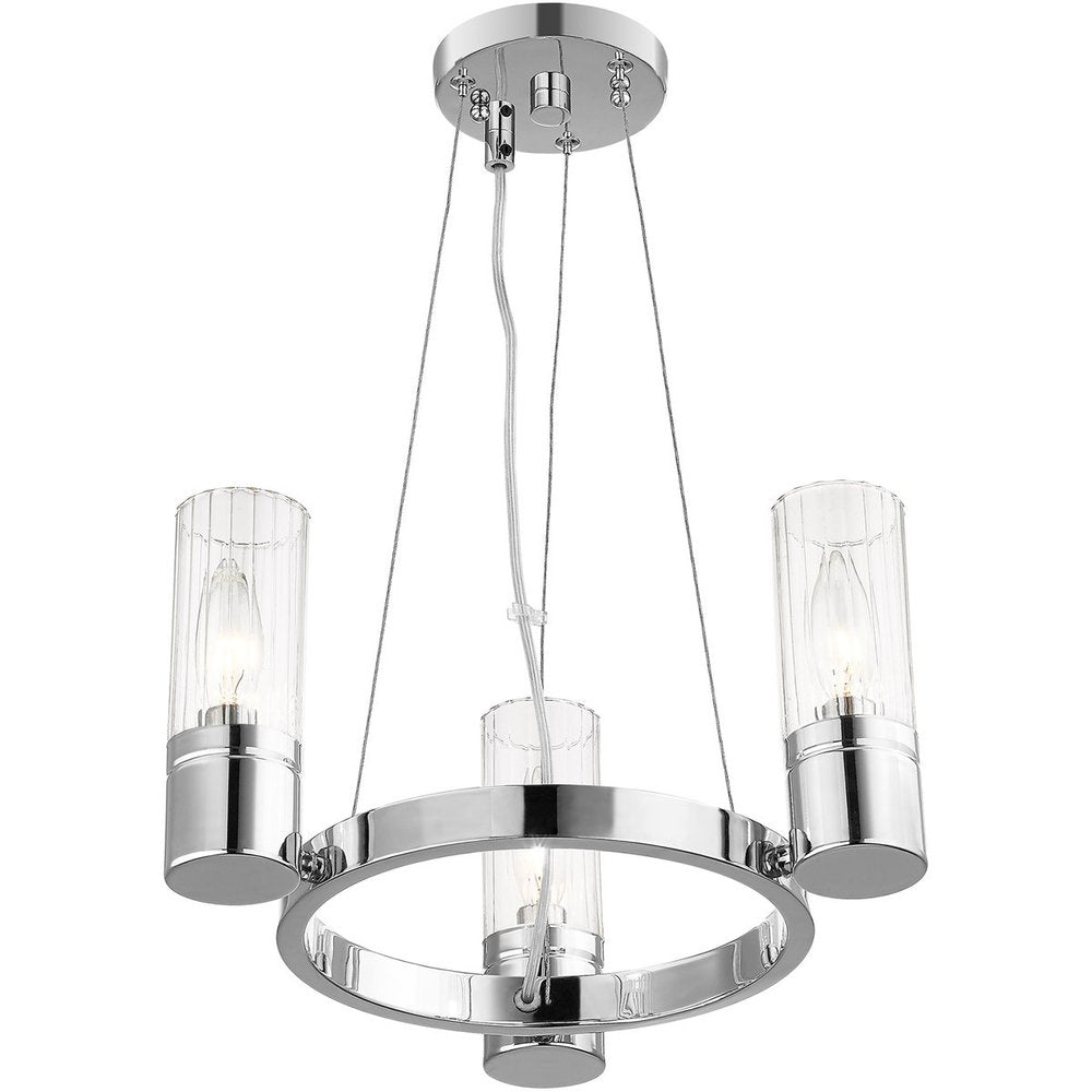 Silver Three Light Metal Dimmable Chandelier With Shades
