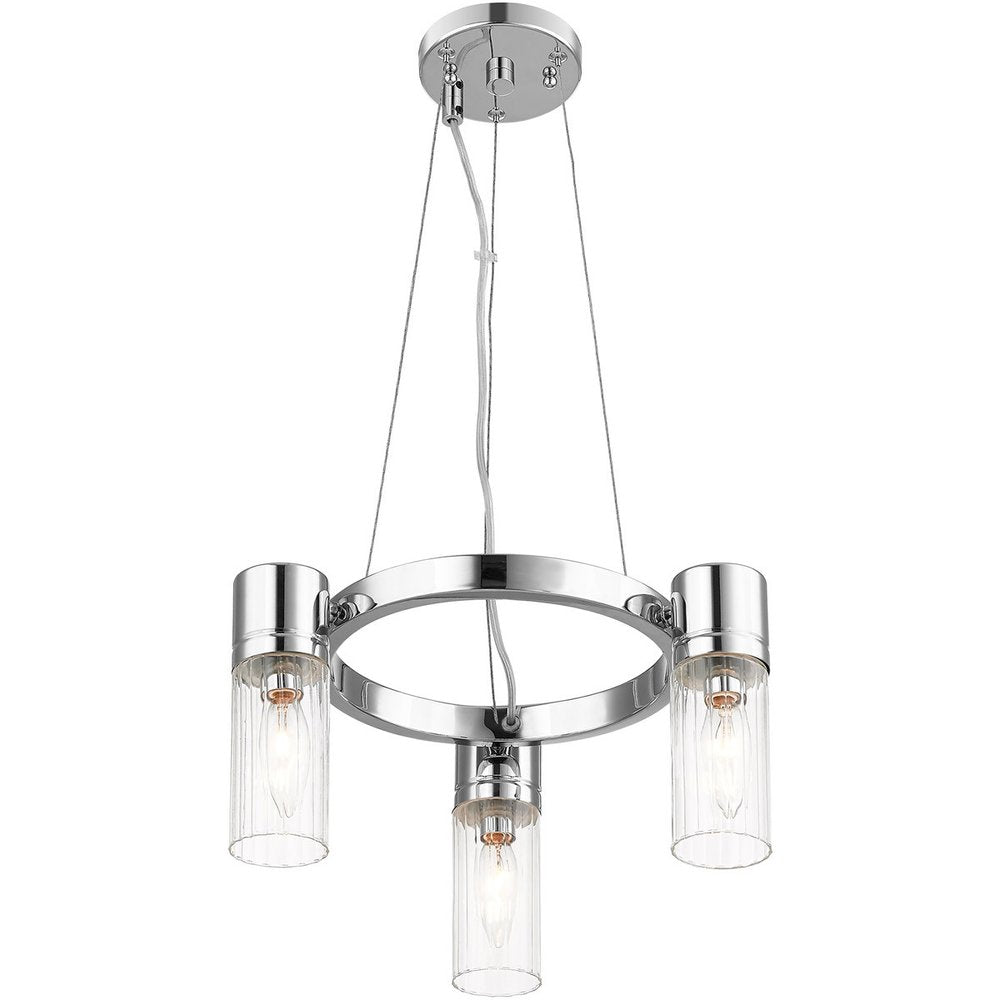 Silver Three Light Metal Dimmable Chandelier With Shades