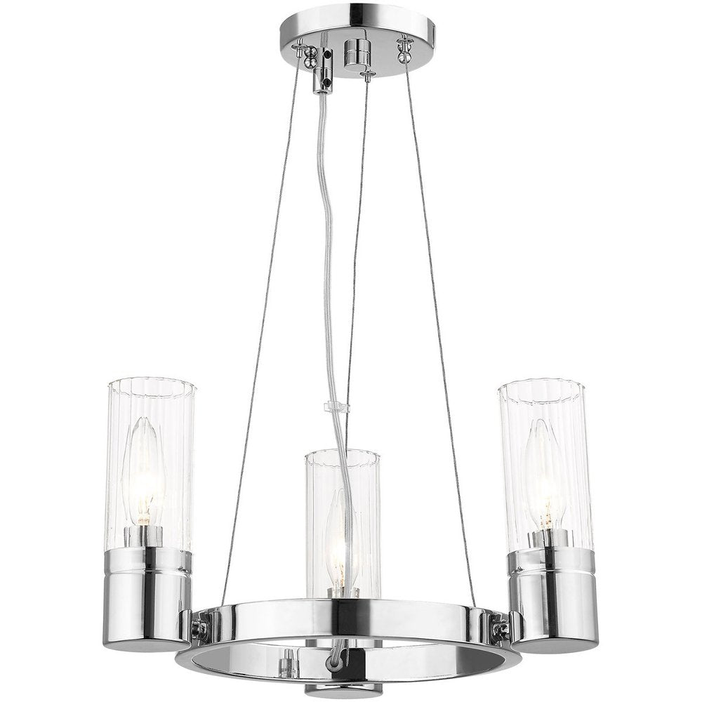 Silver Three Light Metal Dimmable Chandelier With Shades