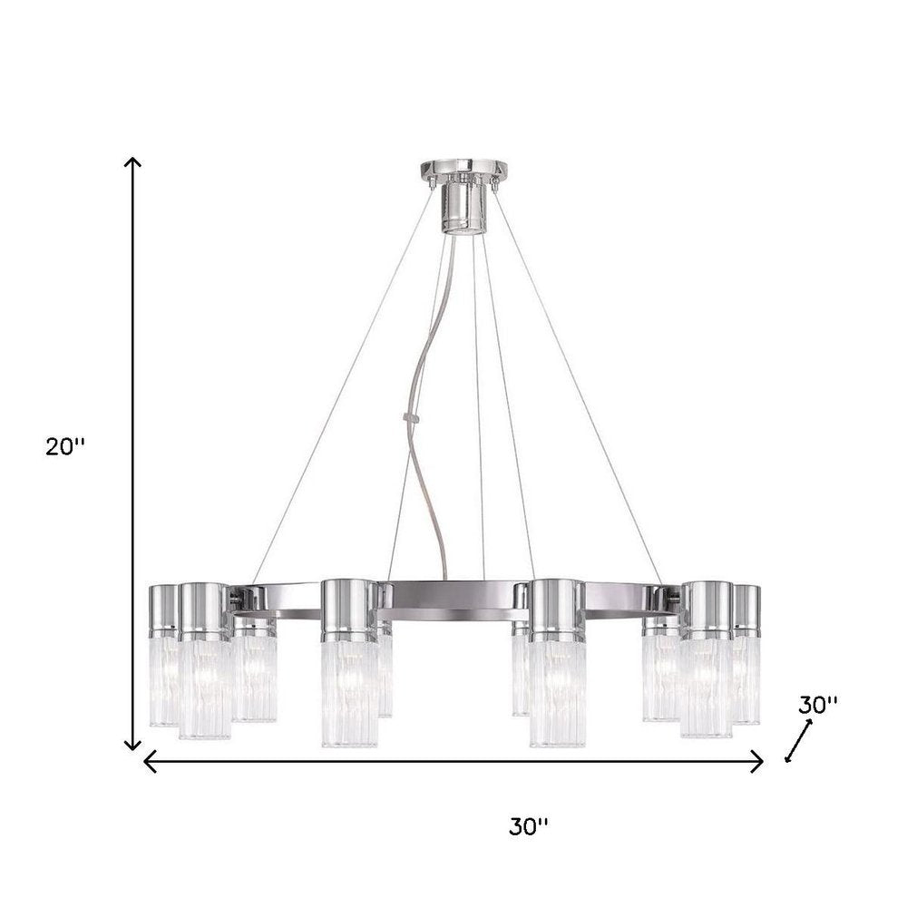 Silver Ten Light Metal Dimmable Chandelier With Shades