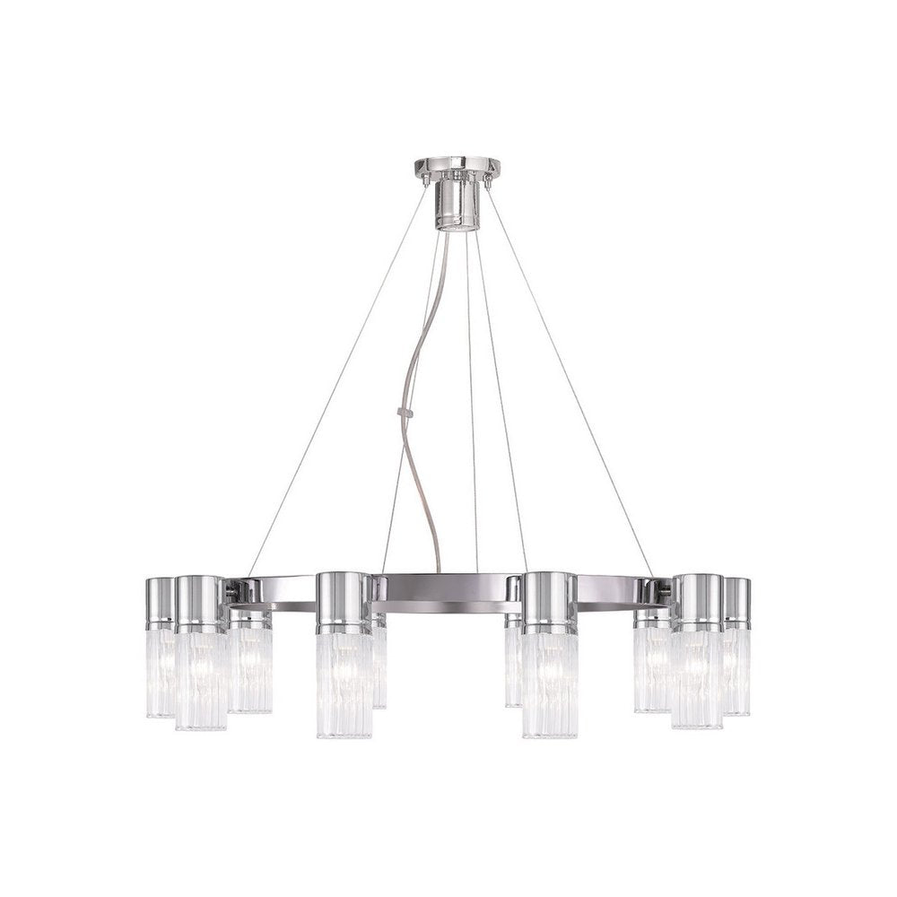 Silver Ten Light Metal Dimmable Chandelier With Shades