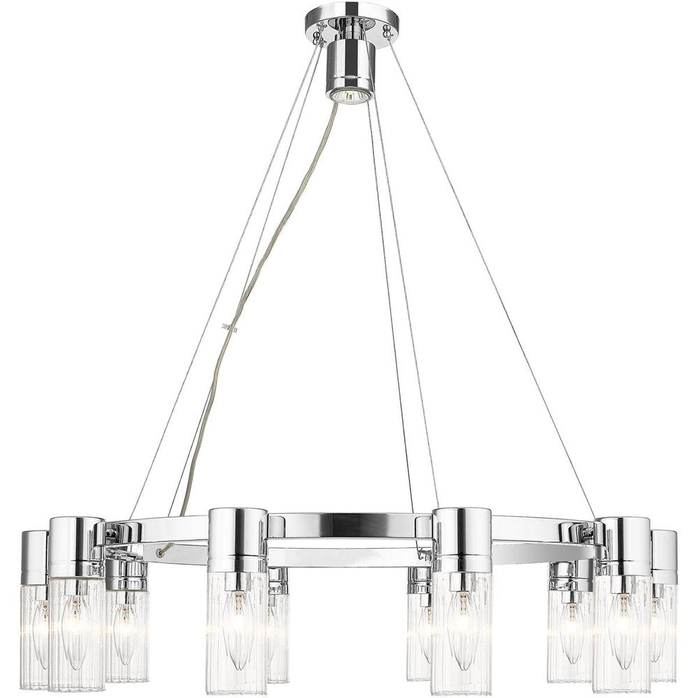 Silver Ten Light Metal Dimmable Chandelier With Shades