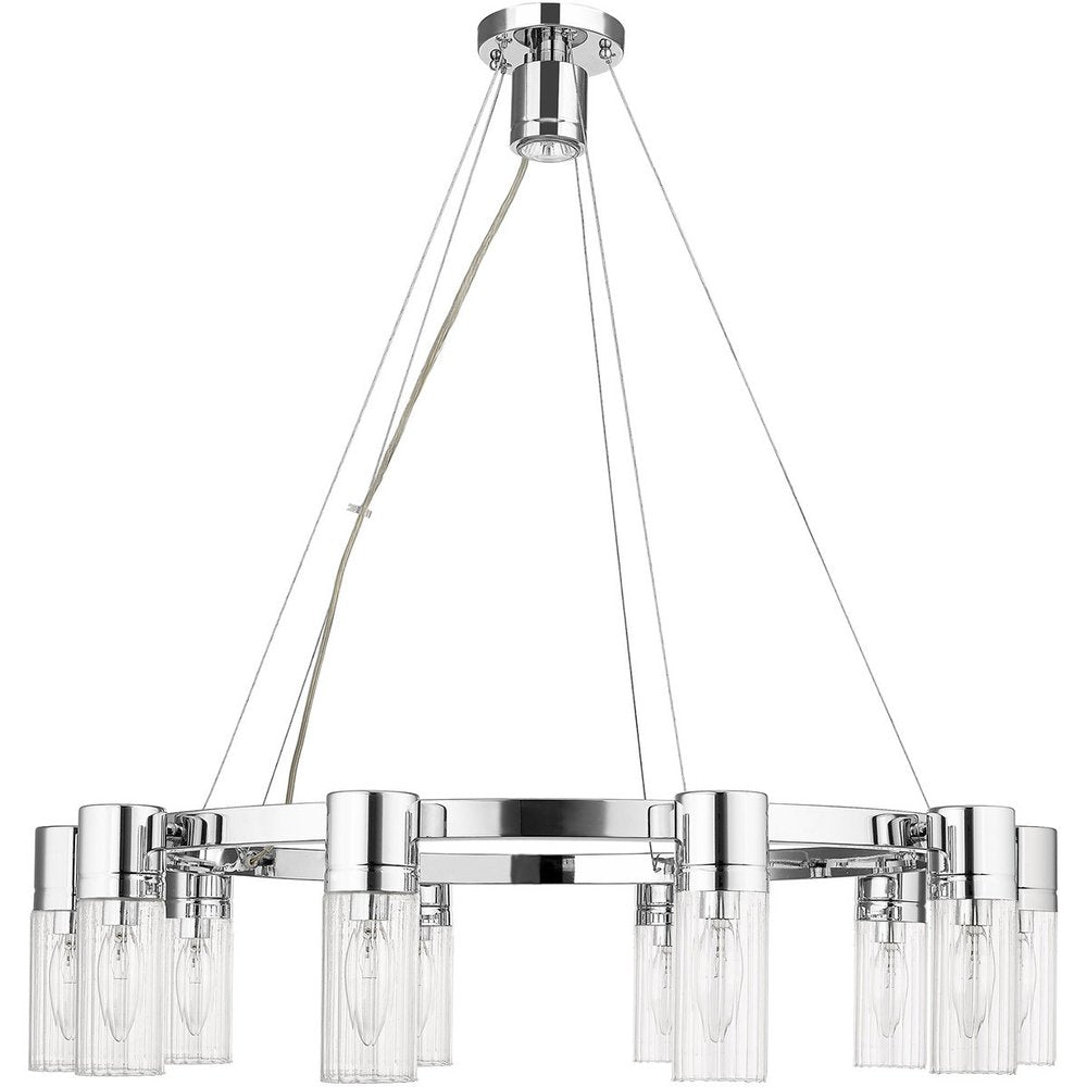 Silver Ten Light Metal Dimmable Chandelier With Shades