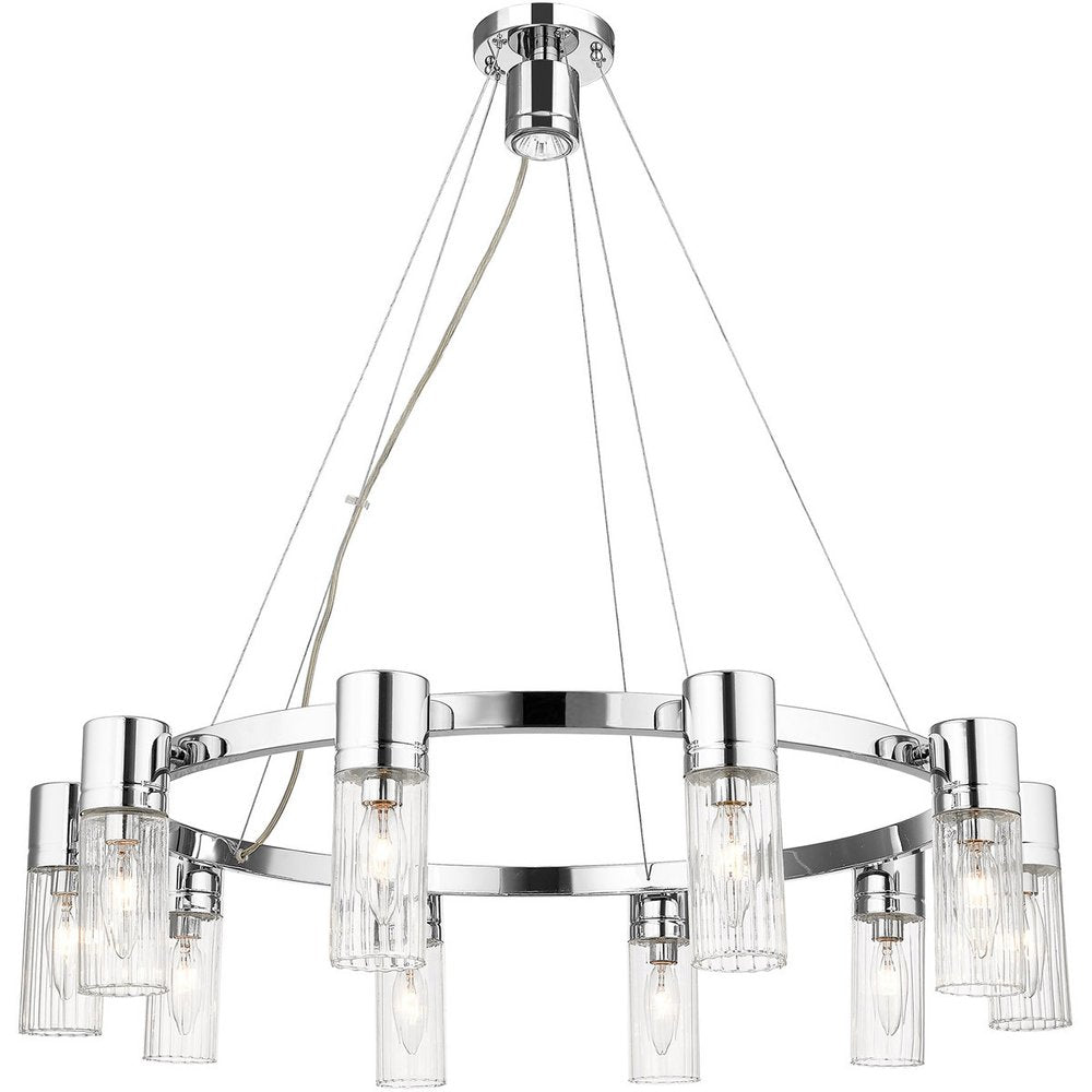 Silver Ten Light Metal Dimmable Chandelier With Shades