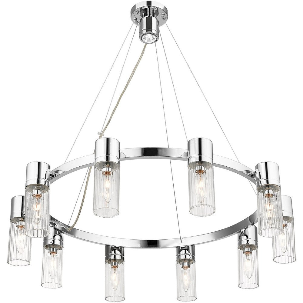 Silver Ten Light Metal Dimmable Chandelier With Shades
