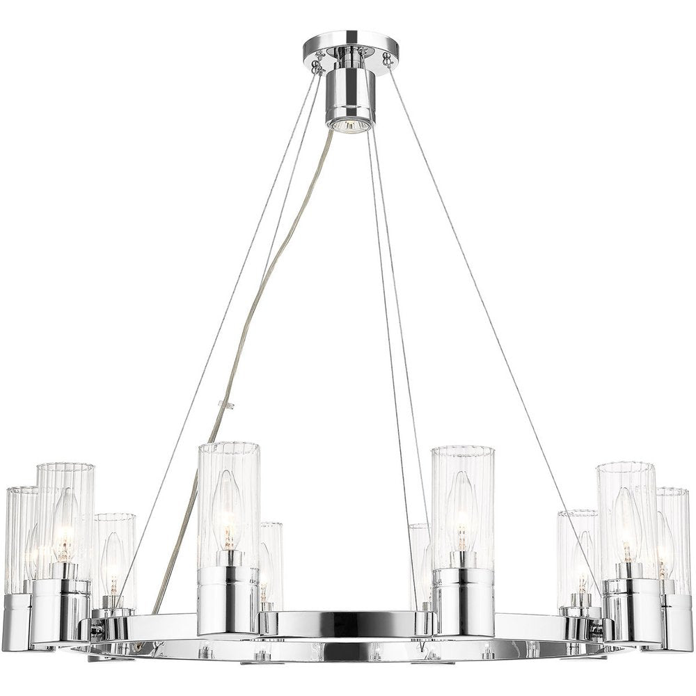 Silver Ten Light Metal Dimmable Chandelier With Shades