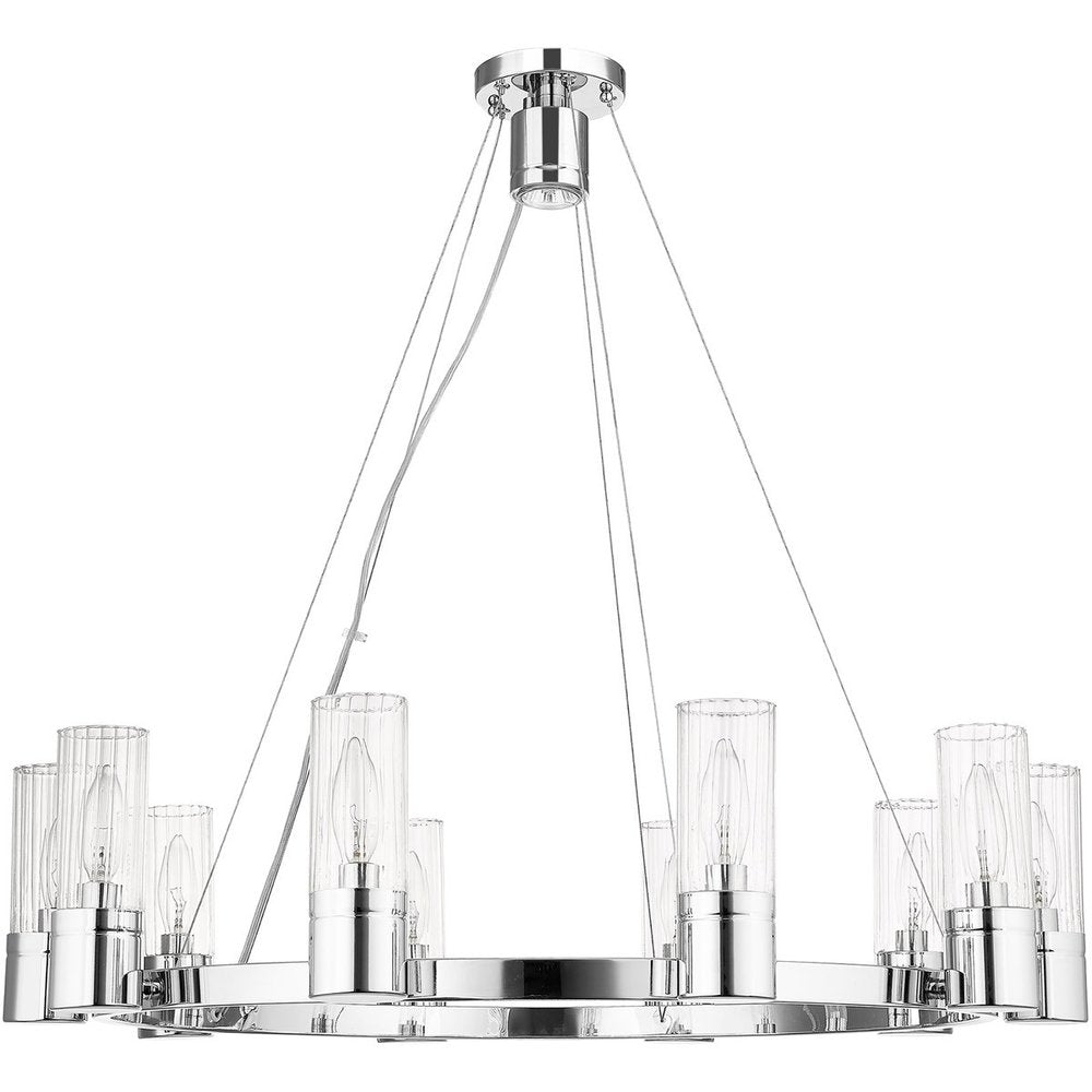 Silver Ten Light Metal Dimmable Chandelier With Shades