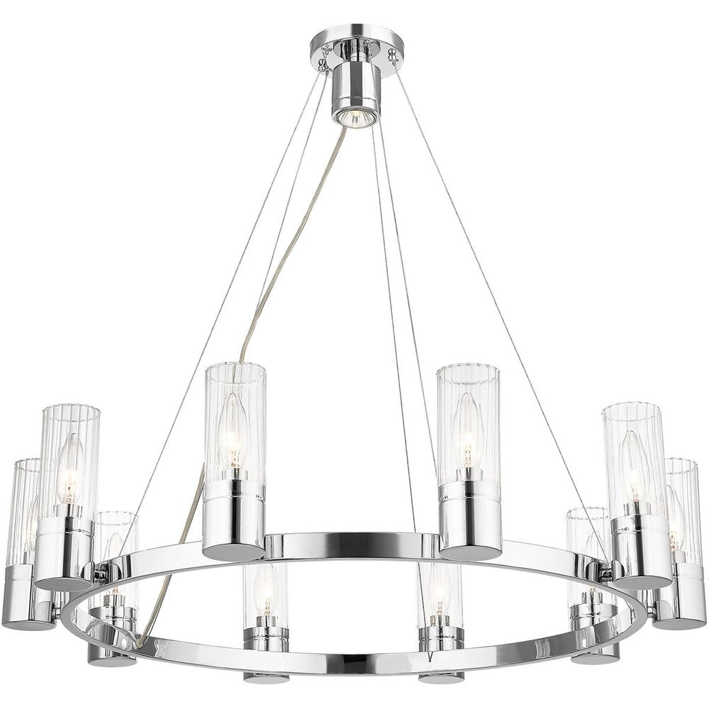 Silver Ten Light Metal Dimmable Chandelier With Shades