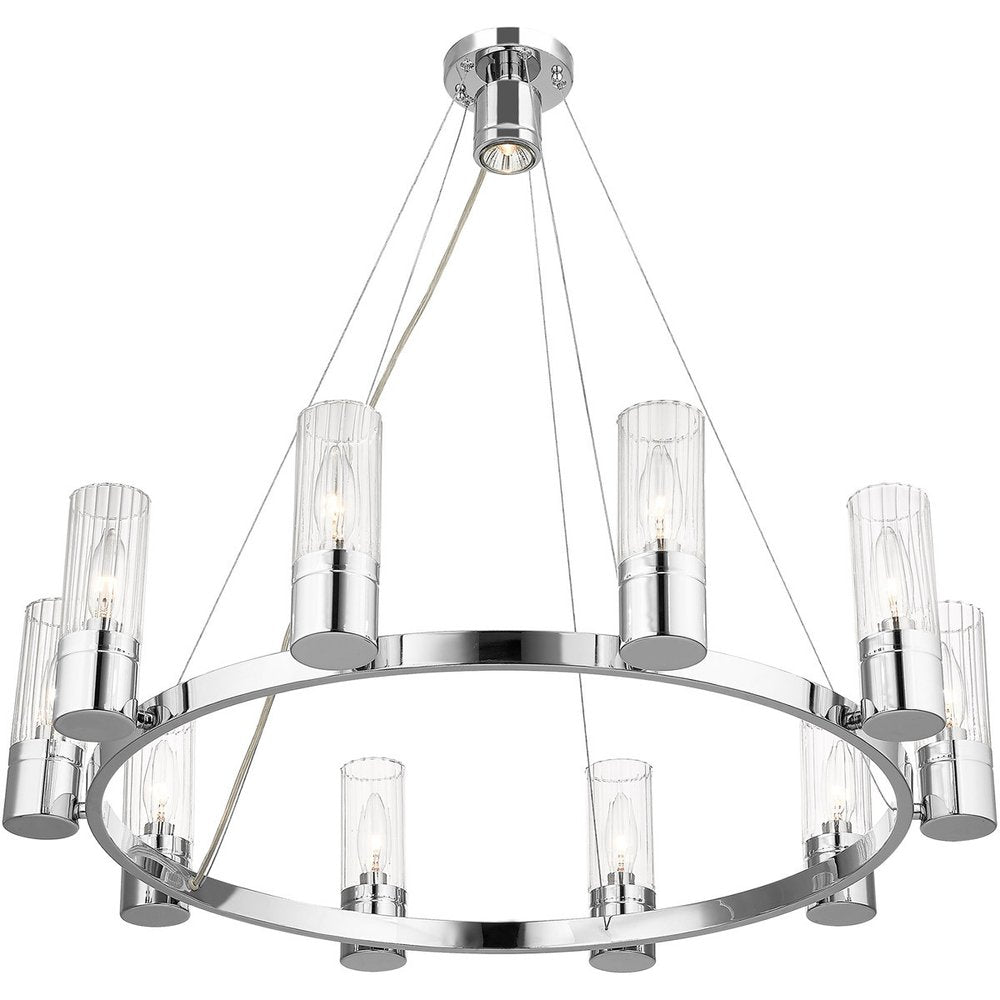 Silver Ten Light Metal Dimmable Chandelier With Shades