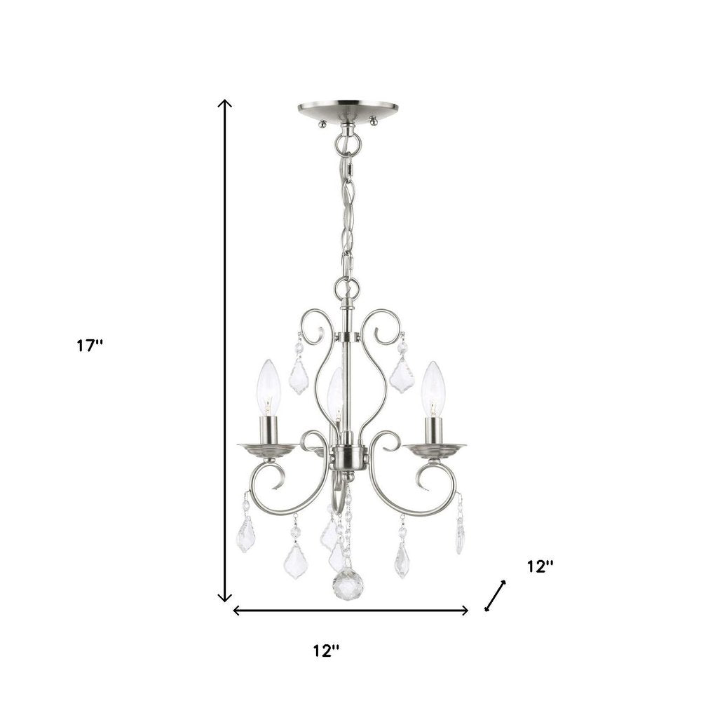 Nickel Three Light Metal Dimmable Chandelier With Shades