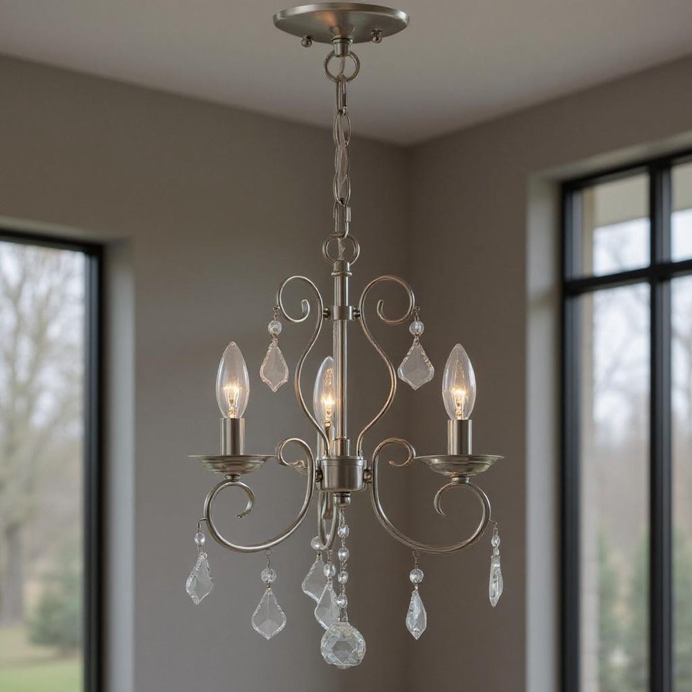 Nickel Three Light Metal Dimmable Chandelier With Shades