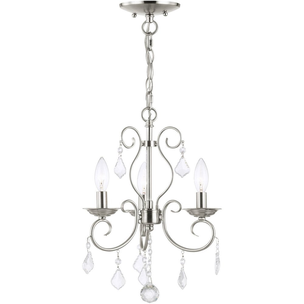Nickel Three Light Metal Dimmable Chandelier With Shades