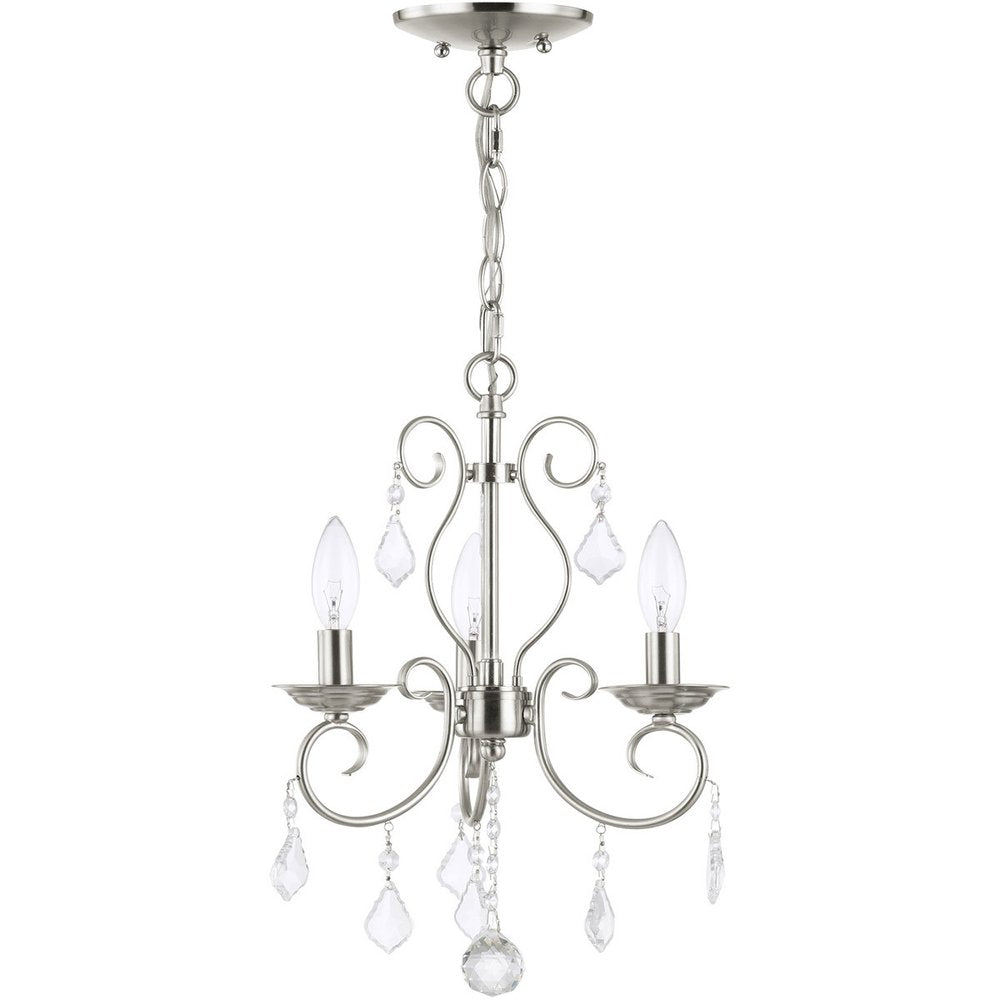 Nickel Three Light Metal Dimmable Chandelier With Shades