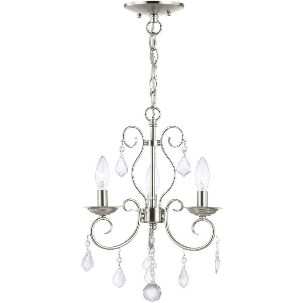 Nickel Three Light Metal Dimmable Chandelier With Shades