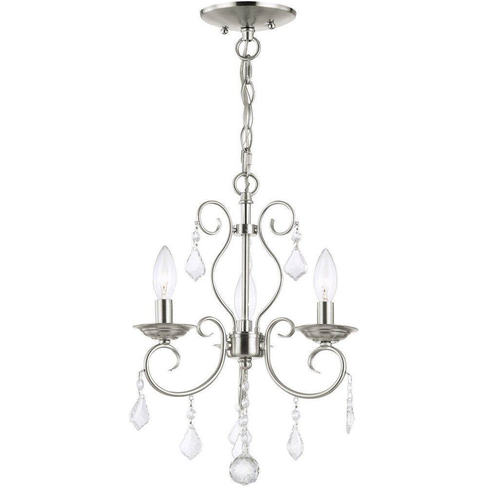 Nickel Three Light Metal Dimmable Chandelier With Shades