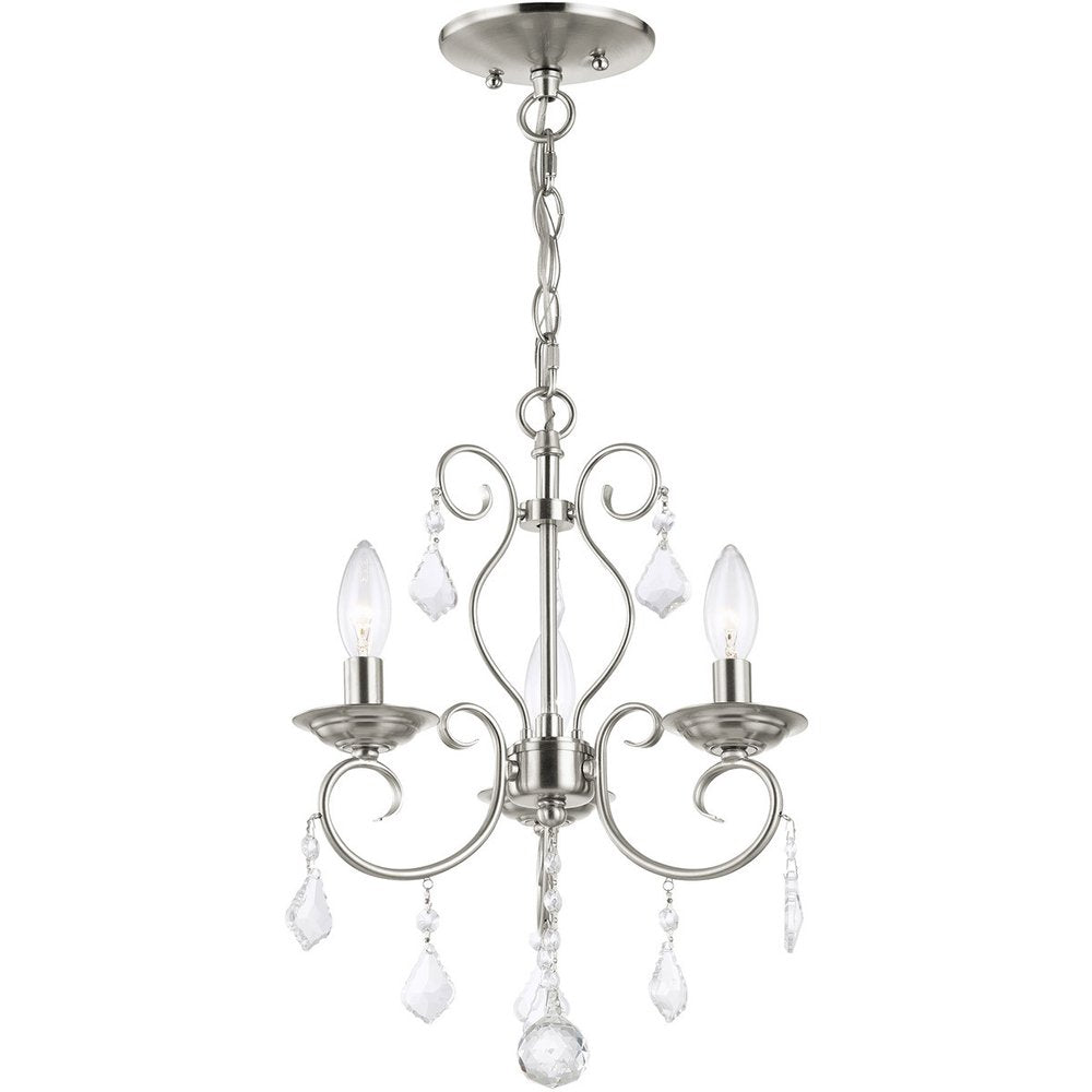 Nickel Three Light Metal Dimmable Chandelier With Shades